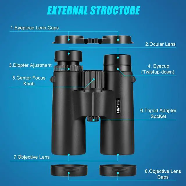 Main image of HIPTIS Binoculars, 12x42mm Professional Binoculars for Adults, HD Binocular Telescope with Night Vision, Lightweight Binoculars for Hunting, Bird Watching Climbing, Stargazing, Travelling