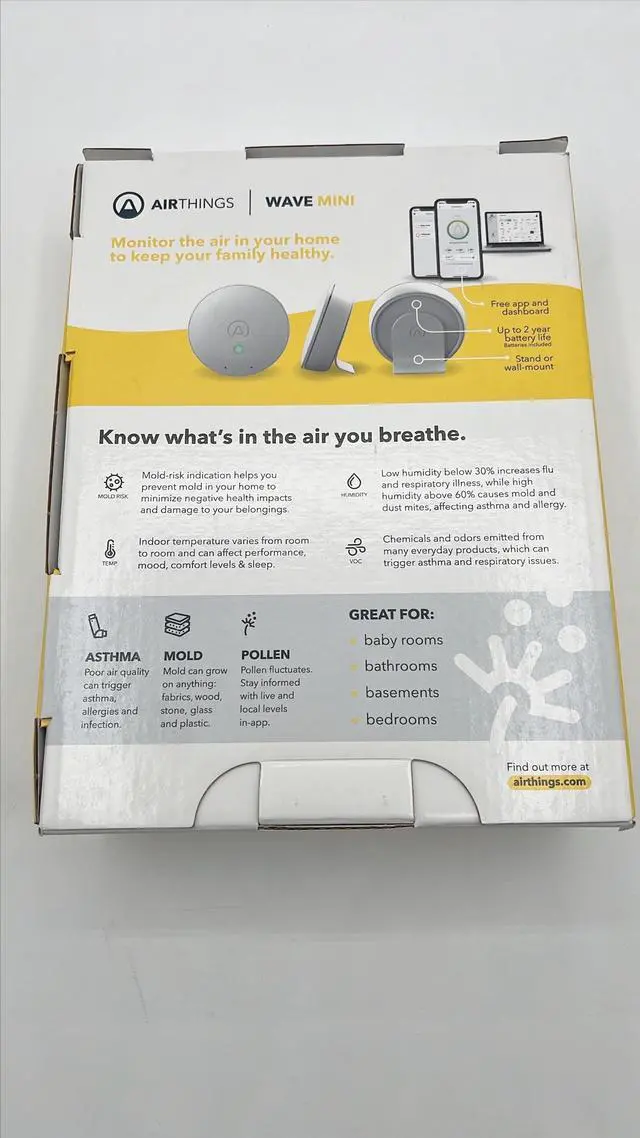 Main image of Airthings-292 Wave Mini - Indoor Air Quality - Chemicals (TVOCs), Humidity, Temperature