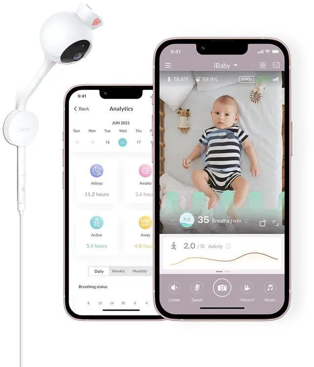 Alt view image 3 of 5 - iBaby Smart Baby Breathing Monitor - with Camera and Audio, Tracking Baby's Breathing, Sleeping, Movement. I2 Wi-Fi Video Baby Monitor, Contactless, Work with Smartphone,