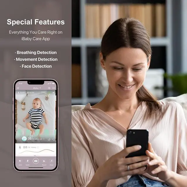 Alt view image 4 of 5 - iBaby Smart Baby Breathing Monitor - with Camera and Audio, Tracking Baby's Breathing, Sleeping, Movement. I2 Wi-Fi Video Baby Monitor, Contactless, Work with Smartphone,