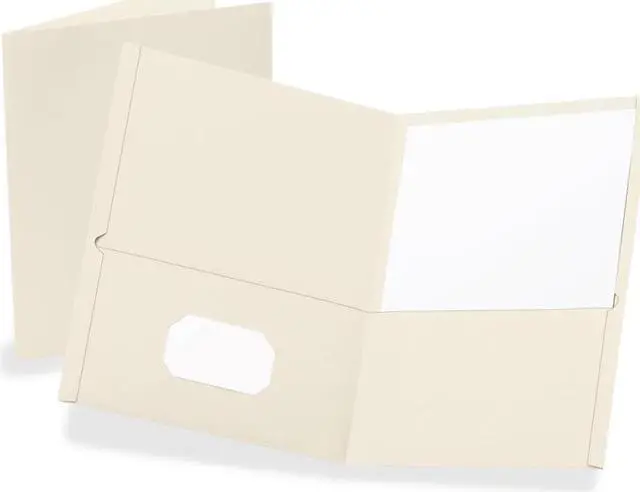 Main image of Oxford 57504 Twin-Pocket Folder, Embossed Leather Grain Paper, White, 25/Box, 1 Box