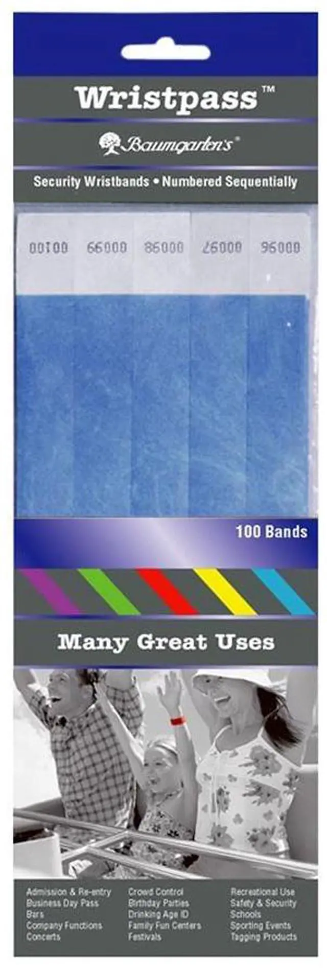 Alt view image 2 of 2 - SICURIX Sequentially Number RED Security Wristbands 100 Pack BLUE (85030)