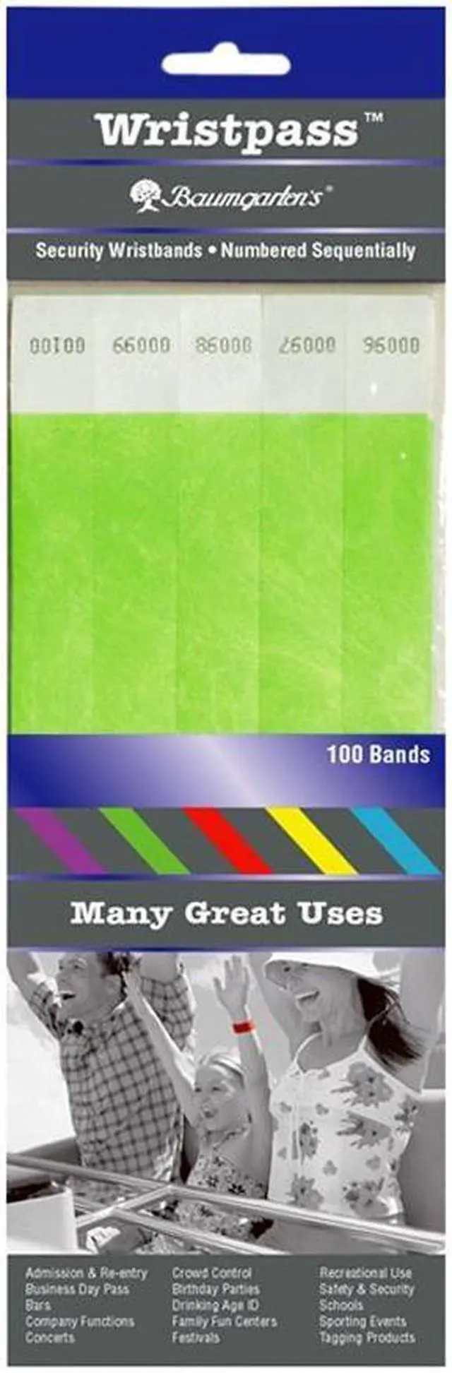 Alt view image 2 of 2 - Baumgartens 85060 3/4" Wrist Bands-Green 100/pk - Pack of 6