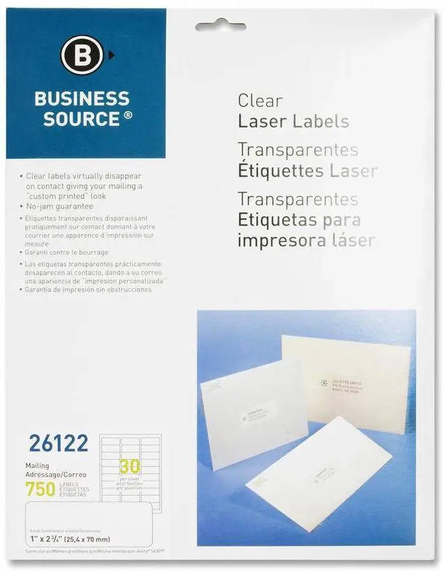 Alt view image 3 of 13 - Business Source 26122 Clear Mailing Label 1" Width x 2.75" Length - 750 / Pack - Laser - Clear