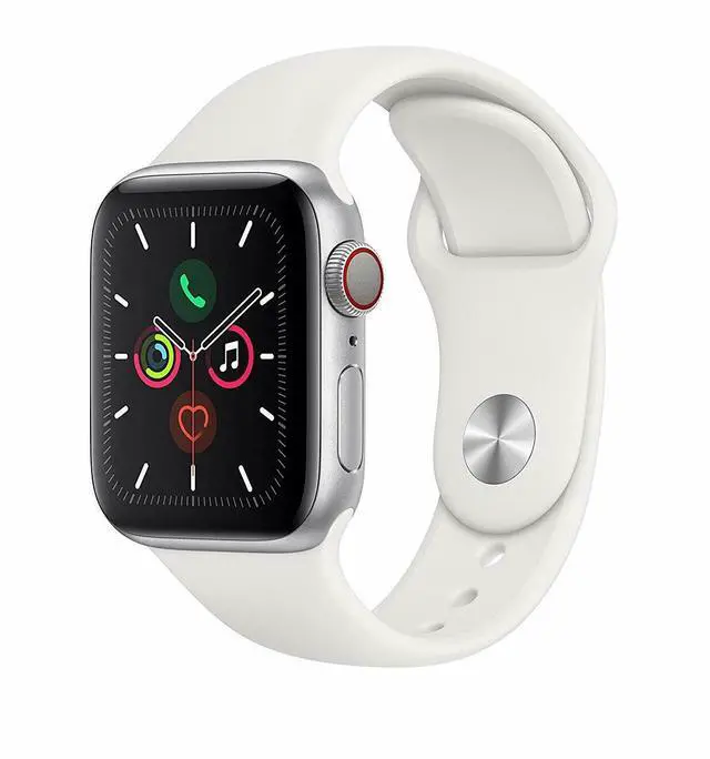 Main image of Apple Watch Series 5 40mm GPS + Cellular Silver Aluminum Case White Sport Band MWWN2LL/A