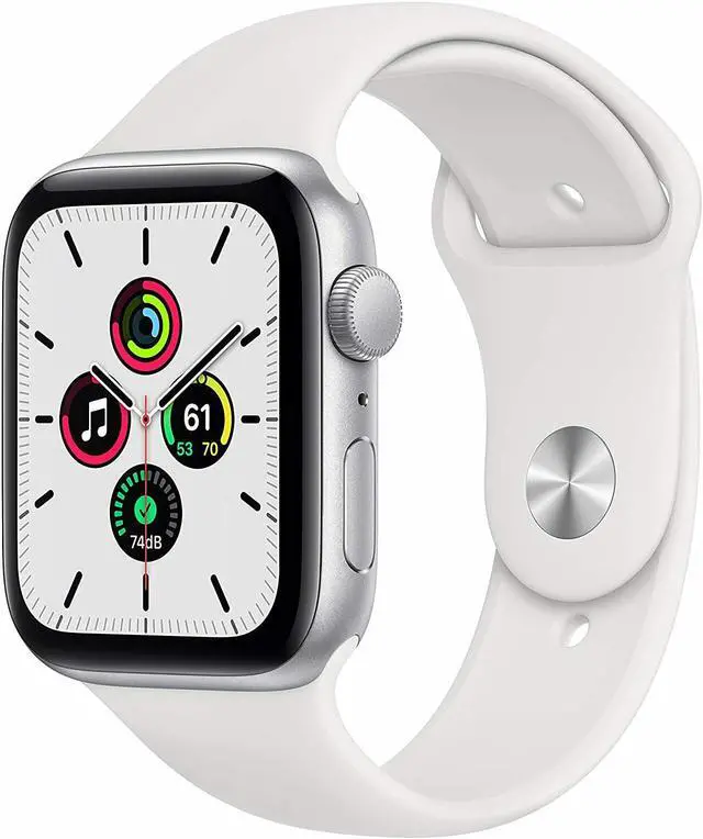 Main image of Apple Watch SE 44mm Silver Aluminum Case with White Sport Band GPS MYDQ2LL/A