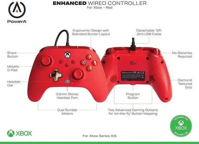 Alt view image 2 of 8 - PowerA Enhanced Wired Controller for Xbox - Red 1518810-01