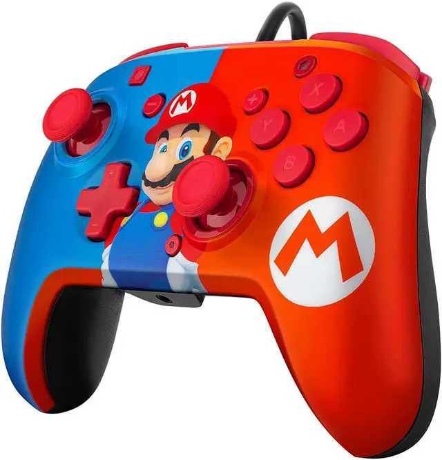 Alt view image 3 of 7 - PDP Gaming Faceoff Deluxe+ Wired Switch Pro Controller - Red/Blue Mario Design 500-134-NA-C1MR-1
