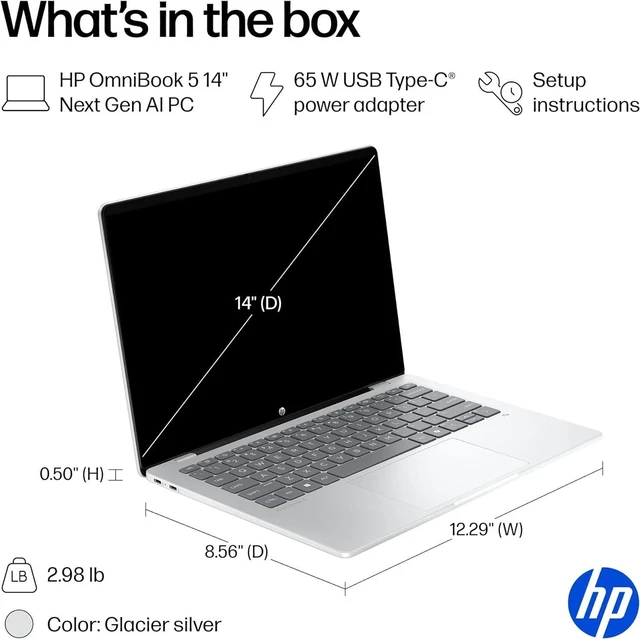 Alt view image 3 of 5 - HP OmniBook 5 14" Touch 2K OLED Snapdragon X Plus X1P-42-100 16GB 512GB SSD - Silver