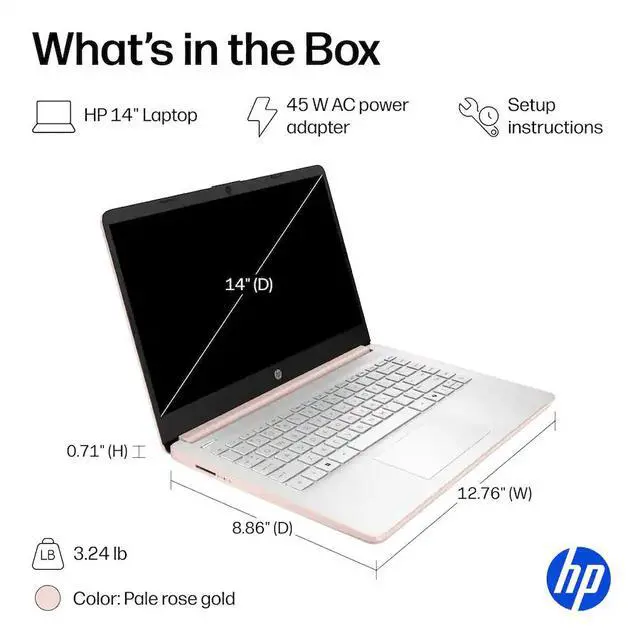 Alt view image 5 of 5 - HP 14" Laptop Intel N150 Processor 4GB Memory 128GB UFS Pale Rose Gold 14-DQ6105DX