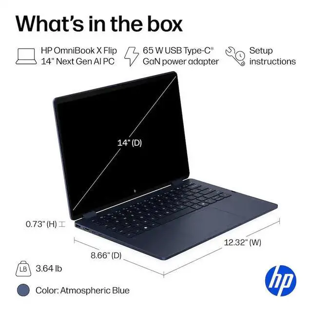 Alt view image 5 of 5 - HP OmniBook X Flip 2n1 14" 2K Touchscreen Intel Core Ultra 7 355 24GB 512GB SSD - Atmospheric Blue 14-KP0023DX