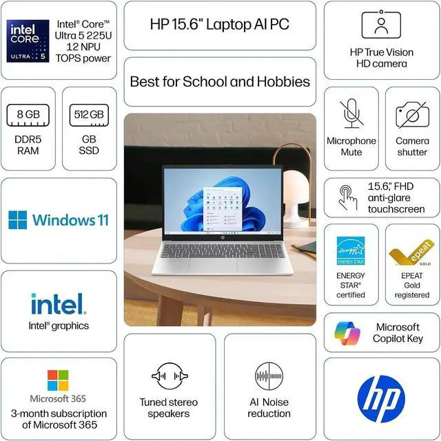 Alt view image 5 of 5 - HP 15.6" Laptop fd2015st Ultra 5 225U8GB RAM 512GB SSD - Silver D89SFUA#ABA
