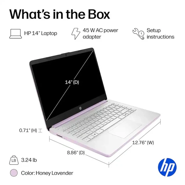 Alt view image 5 of 5 - HP 14-dq6104dx Laptop, 14" HD Display, Intel Core N150 Upto 3.6GHz, 4GB RAM, 128GB eMMC, Windows 11 Pro