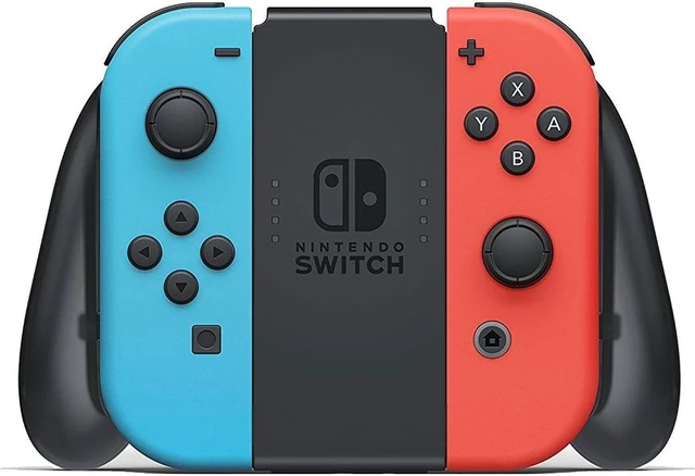 Alt view image 2 of 4 - Nintendo Switch with Neon Blue and Red Controllers