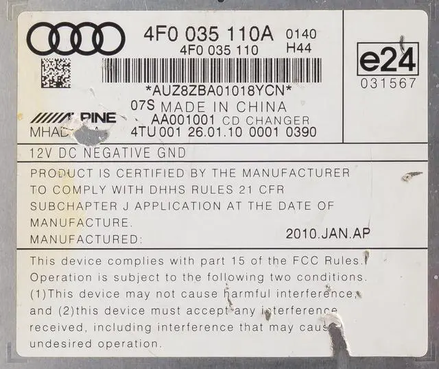 Alt view image 5 of 5 - 2010-2011 Audi A6 S6 Remote 6 Disc CD Changer Receiver Model Number 4F0035110A