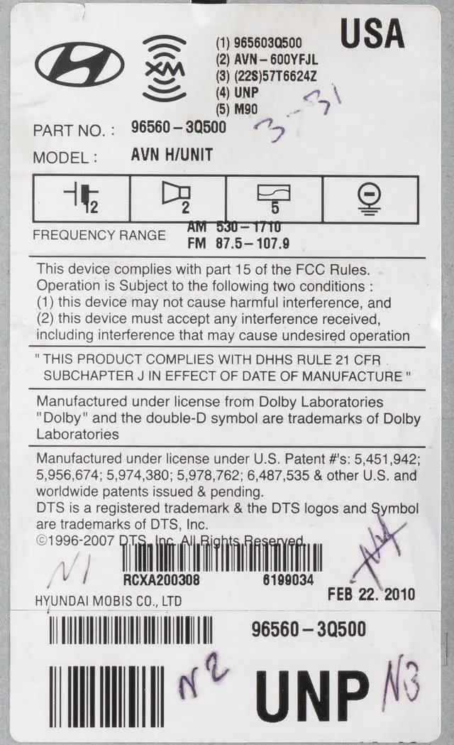 Alt view image 5 of 5 - 2011 Hyundai Sonata AM FM SAT Radio CD MP3 Player Bluetooth GPS Navi 96560-3Q500