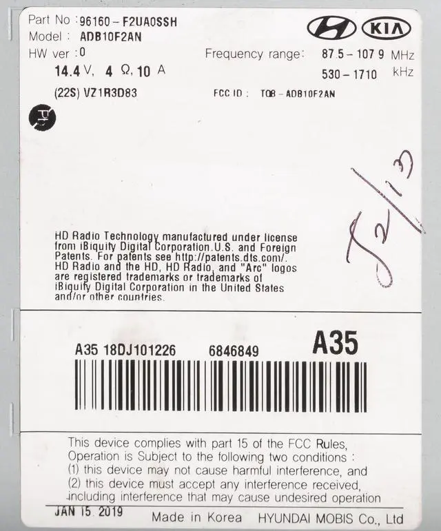 Alt view image 5 of 5 - 2019-20 Hyundai Elantra AM FM SAT Radio Bluetooth 7.0" Touchscreen 96160F2UA0SSH