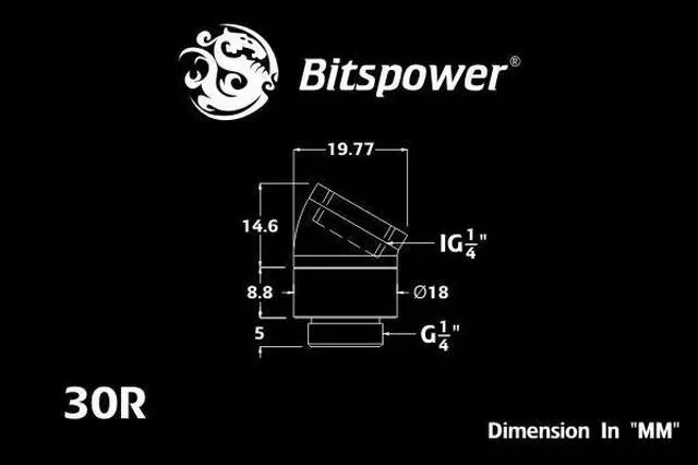 Alt view image 3 of 5 - Bitspower BP-MB30R G1/4" Matt Black Rotary 30-Degree IG1/4" Extender