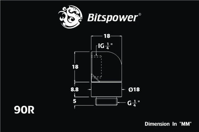 Alt view image 4 of 12 - Bitspower G1/4" Male to Female Extender Fitting, 90? Rotary, Matte Black