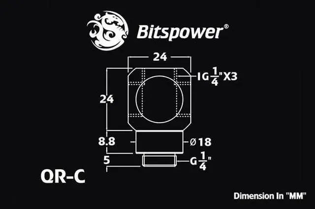 Alt view image 3 of 9 - Bitspower G1/4" Q-Rotary Extender Fitting with Triple G1/4" Female Ports, Rotary, Matte Black