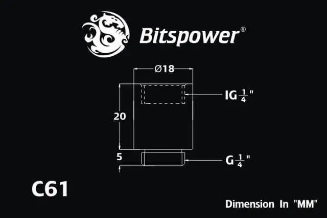 Alt view image 3 of 16 - Bitspower BP-MBWP-C61 G1/4" Matt Black IG1/4" Extender-20MM