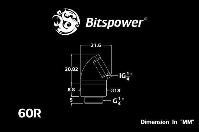 Alt view image 3 of 4 - Bitspower BP-60R G1/4" Silver Shining Rotary 60-Degree IG1/4" Extender