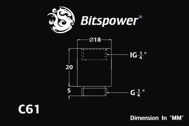 Alt view image 3 of 11 - Bitspower G1/4" Male to Female Extender Fitting, 20mm, Silver Shining
