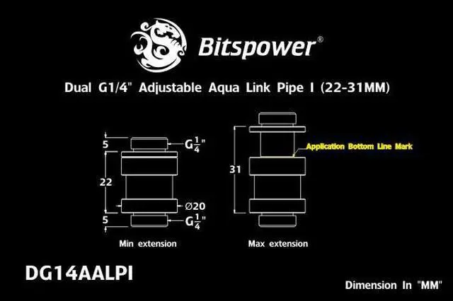 Alt view image 2 of 6 - Bitspower G1/4" Adjustable Aqua Link Pipe (22-31mm), Silver Shining