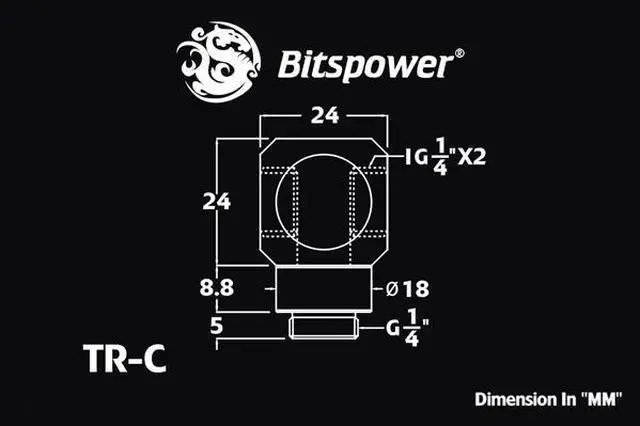 Alt view image 3 of 4 - Bitspower BP-TR-C G1/4" Silver Shining T-Rotary IG1/4"X2 Extender
