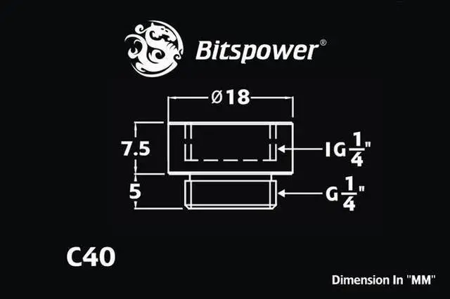 Alt view image 3 of 7 - Bitspower G1/4" Male to Female Extender Fitting, 7.5mm, Silver Shining