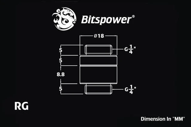 Alt view image 3 of 9 - Bitspower G1/4" Male to Male Extender Fitting (14mm), Rotary, Silver Shining