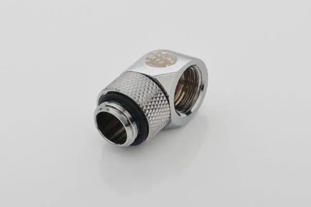 Alt view image 2 of 11 - Bitspower G1/4" Male to Female Extender Fitting, 90? Rotary, Silver Shining