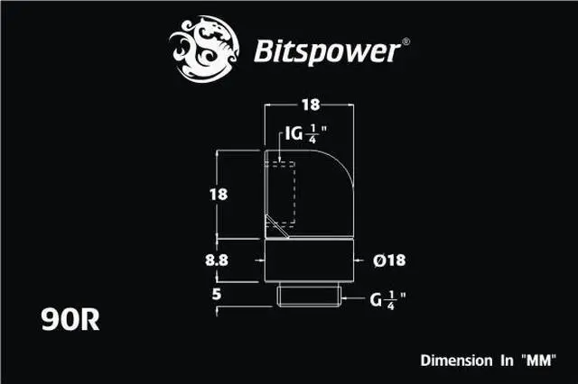 Alt view image 3 of 11 - Bitspower G1/4" Male to Female Extender Fitting, 90? Rotary, Silver Shining