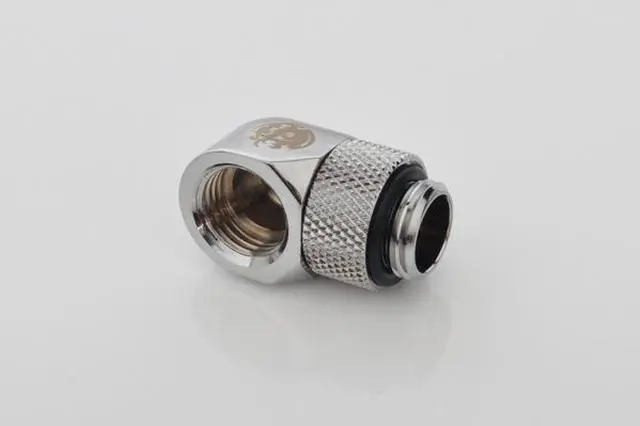 Main image of Bitspower G1/4" Male to Female Extender Fitting, 90? Rotary, Silver Shining