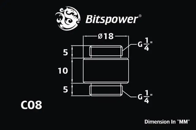 Alt view image 3 of 8 - Bitspower G1/4" 10mm Male to Male Fitting, Silver Shining