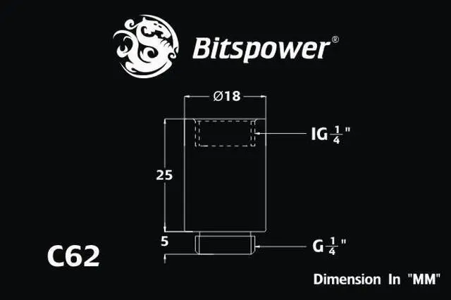 Alt view image 3 of 9 - Bitspower G1/4" Male to Female Extender Fitting, 25mm, Black Sparkle