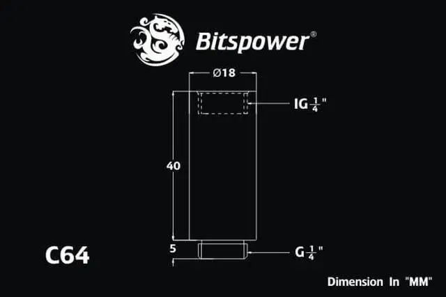 Alt view image 3 of 10 - Bitspower BP-BSWP-C64 G1/4" Black Sparkle IG1/4" Extender-40MM