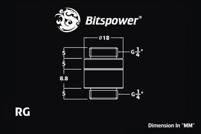 Alt view image 3 of 7 - Bitspower G1/4" Male to Male Extender Fitting (14mm), Rotary, Black Sparkle