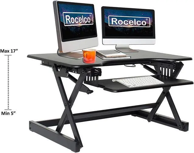 Alt view image 10 of 10 - Rocelco Height Adjustable Standing Desk Riser with Easy Up-Down Handles (Black)