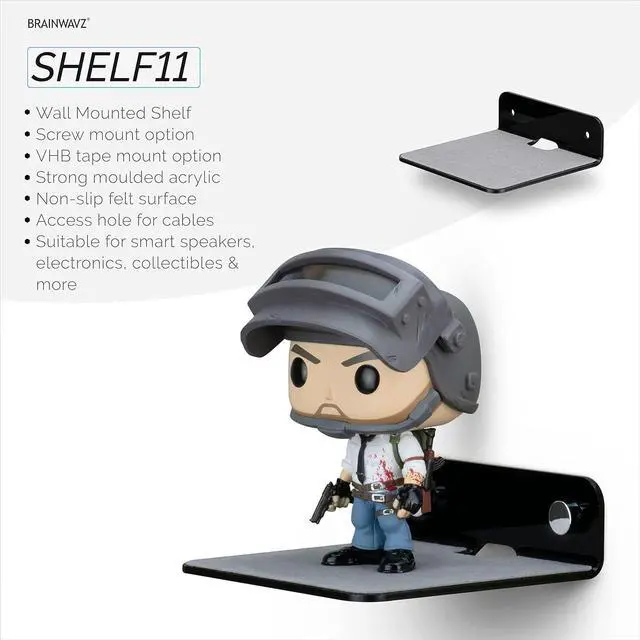 Alt view image 2 of 7 - BRAINWAVZ 2-Pack 4 Small Floating Shelf Bluetooth Speaker Stand, Adhesive & Screw Wall Mount, Anti Slip, for Cameras, Baby Monitors, Webcam, Router & More, Universal Holder (SHELF11 Black)