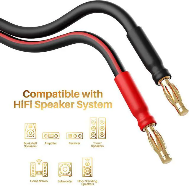 Alt view image 6 of 7 - 14 AWG Speaker Cable with Banana Plugs 14Ga Banana Wire for Bi-Wire Bi-Amp HiFi Surround Sound