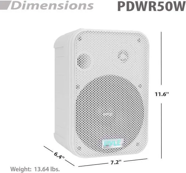 Alt view image 5 of 7 - Indoor / Outdoor Waterproof Speaker System - 5.25 Inch Pair of Weatherproof Wall/Ceiling Mounted Speakers with Heavy Duty Mesh Covers, 200 Watts RMS, Universal Mount - PDWR40W (White)