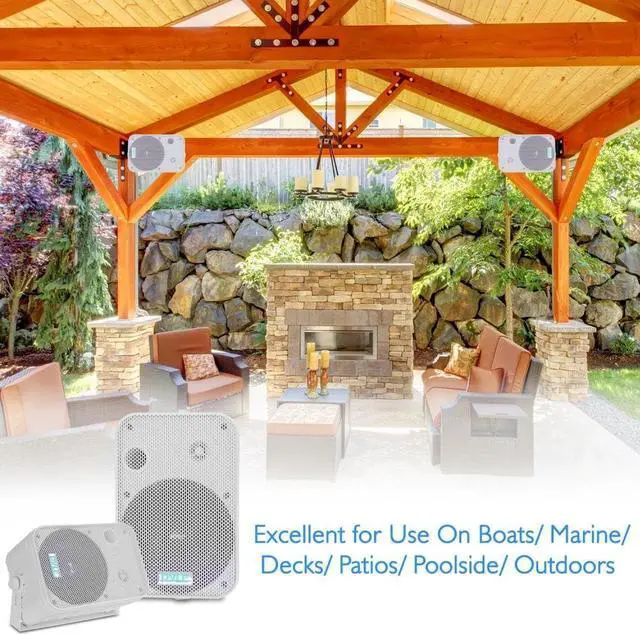 Alt view image 7 of 7 - Indoor / Outdoor Waterproof Speaker System - 5.25 Inch Pair of Weatherproof Wall/Ceiling Mounted Speakers with Heavy Duty Mesh Covers, 200 Watts RMS, Universal Mount - PDWR40W (White)