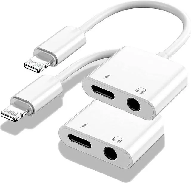 Main image of MFi Certified 2 Pack Lightning to 3.5mm Headphones Jack Adapter for iPhone Dongle 2 in 1 Charger and Aux Audio Splitter Adapter Compatible with iPhone 14 13 12 11 XS XR 8 7