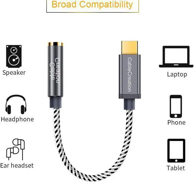 Alt view image 7 of 7 - USB C to 3.5 mm Headphone Adapter, CableCreation 0.33 ft Type C Female Audio Hi-Res DAC Converter Compatible for iPad Pro 2020, Galaxy S20 S21 Ultra Z Flip S20+, Pixel 4 3 2 XL etc. Space Gray