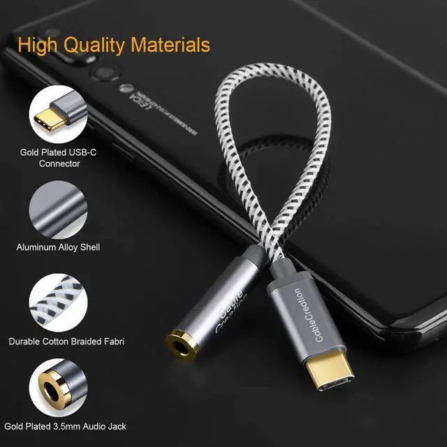 Alt view image 6 of 7 - USB C to 3.5 mm Headphone Adapter, CableCreation 0.33 ft Type C Female Audio Hi-Res DAC Converter Compatible for iPad Pro 2020, Galaxy S20 S21 Ultra Z Flip S20+, Pixel 4 3 2 XL etc. Space Gray