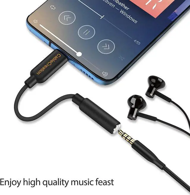 Alt view image 5 of 7 - USB C to 3.5mm Headphone Adapter, CableCreation Type-C to Audio Jack Converter with DAC Chip (384 kHz), Compatible with Galaxy S21 S20+ Ultra, S10 S9 Plus, Pixel 4 3 2 XL, iPad Pro 2020, Black