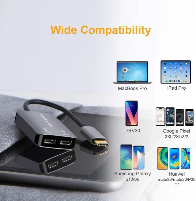 Alt view image 4 of 7 - USB C Headphone Audio Adapter, CableCreation 2-in-1 Type-C to Dual Type-C hub Digital Audio& PD Charging Adapter,USB C Splitter for Google Pixel 2/3, Galaxy Note 9/S8/S9/S10