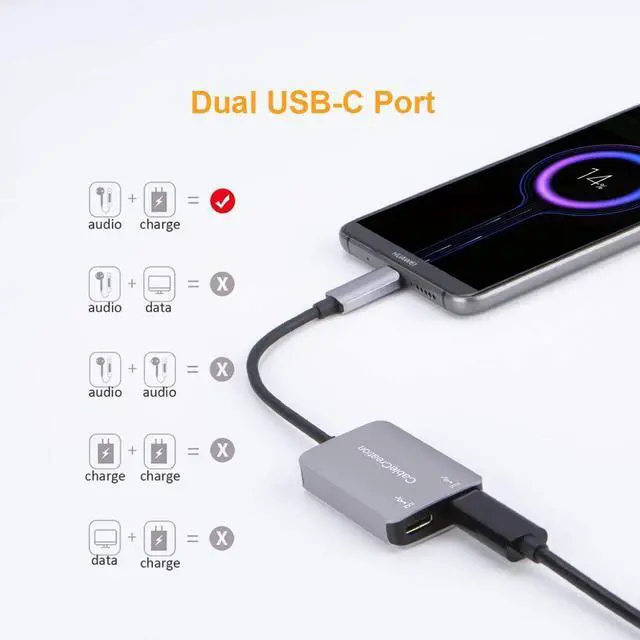 Alt view image 6 of 7 - USB C Headphone Audio Adapter, CableCreation 2-in-1 Type-C to Dual Type-C hub Digital Audio& PD Charging Adapter,USB C Splitter for Google Pixel 2/3, Galaxy Note 9/S8/S9/S10