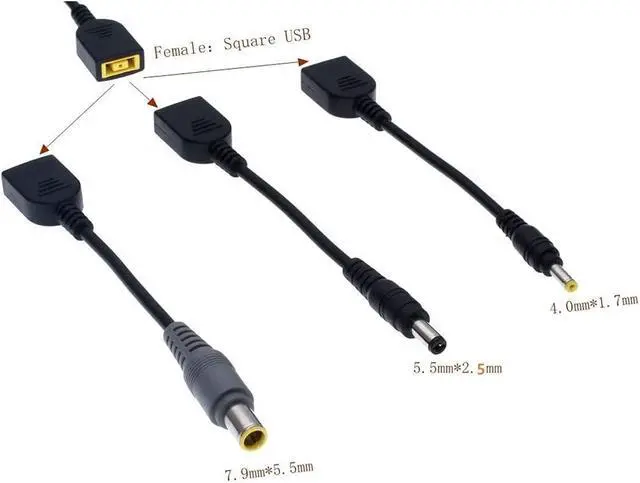 Alt view image 6 of 6 - DC 7.9 x 5.5mm Round Jack to Square USB Plug Converter Laptop Power Adapter Connector Cable Compatible for Lenovo ThinkPad IBM Charger (15cm,7.9mm Male-USB Female)
